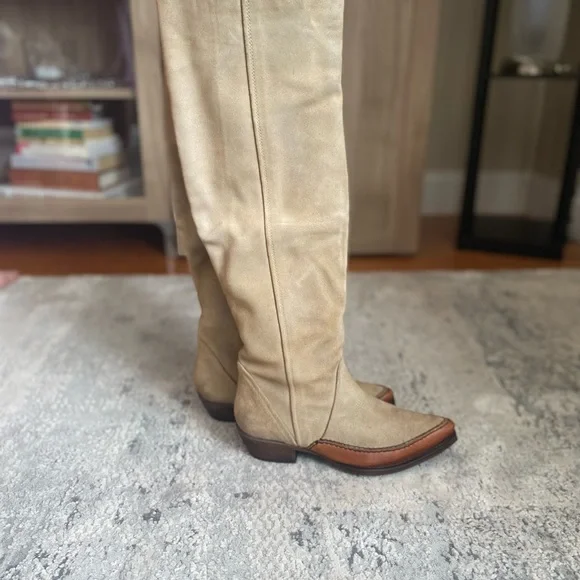 New Free People Sterling Western Tall Boots Tan Suede Leather Size 37.5 - Picture 6 of 13